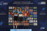 2025 UEC Track Elite European Championships - Zolder  - Day2 - 13/02/2025 - Women's Elimination Race - Lara Gillespie (Ireland) - Helene Hesters (Belgium) - Lisa Van Belle (Netherlands) - photo Roberto Bettini/SprintCyclingAgency?2025